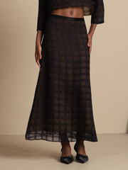 Pure Silk High-Waist A-Line Textured Grid Long Skirt With Back Zipper