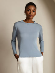 Pure Silk Long Sleeve Round Neck Women's Top