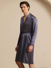 Pure Silk Men’s Knee Length Ginkgo Printed Robe With Belted Design