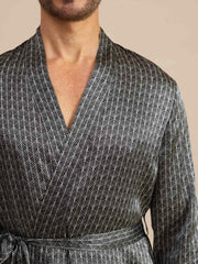 Pure Silk Men’s Knee Length Ginkgo Printed Robe With Belted Design