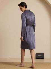 Pure Silk Men’s Knee Length Ginkgo Printed Robe With Belted Design