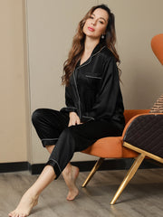 Pure Silk Notch Collar Button Up Women's Pajamas Set