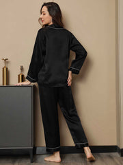 Pure Silk Notch Collar Button Up Women's Pajamas Set