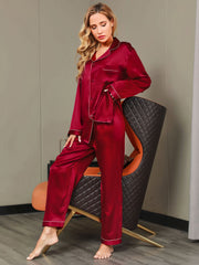 Pure Silk Notch Collar Button Up Women's Pajamas Set