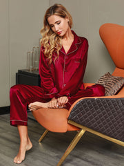 Pure Silk Notch Collar Button Up Women's Pajamas Set