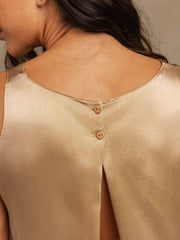 Pure Silk Sleeveless U-Neck Backless High-low Tank Top & Wide Leg Pants Set