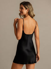 Pure Silk Spaghetti Strap Lace V neck Short Nightgown