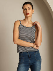 Pure Silk Spaghetti Strap Square Neck Stripe Camisole Top