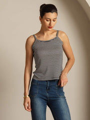 Pure Silk Spaghetti Strap Square Neck Stripe Camisole Top