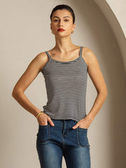 Pure Silk Spaghetti Strap Square Neck Stripe Camisole Top