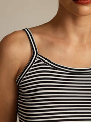 Pure Silk Spaghetti Strap Square Neck Stripe Camisole Top
