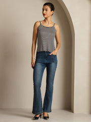 Pure Silk Spaghetti Strap Square Neck Stripe Camisole Top