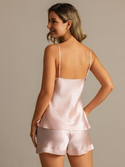 Pure Silk Spaghetti Strap V Neck Minimalist Camisole Set
