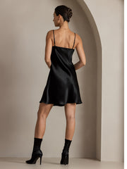 Pure Silk Spaghetti Strap V Neck Short Dress