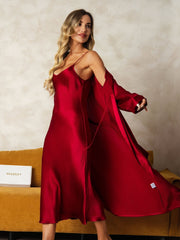 Pure Silk V-Neck Midi Nightgown & Robe Set 2Pcs