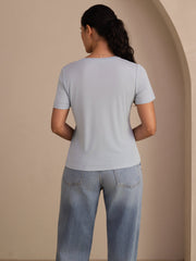 Pure Silk V Neck Short-Sleeve Snag-Resistant Women's T-Shirt
