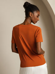 Pure Silk V Neck Short-Sleeve Snag-Resistant Women's T-Shirt