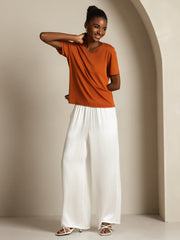 Pure Silk V Neck Short-Sleeve Snag-Resistant Women's T-Shirt
