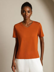 Pure Silk V Neck Short-Sleeve Snag-Resistant Women's T-Shirt