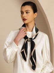 Pure Silk White Ribbon Square Scarf - Size 90x90cm