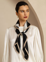 Pure Silk White Ribbon Square Scarf - Size 90x90cm
