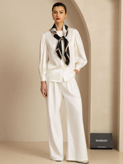 Pure Silk White Ribbon Square Scarf - Size 90x90cm