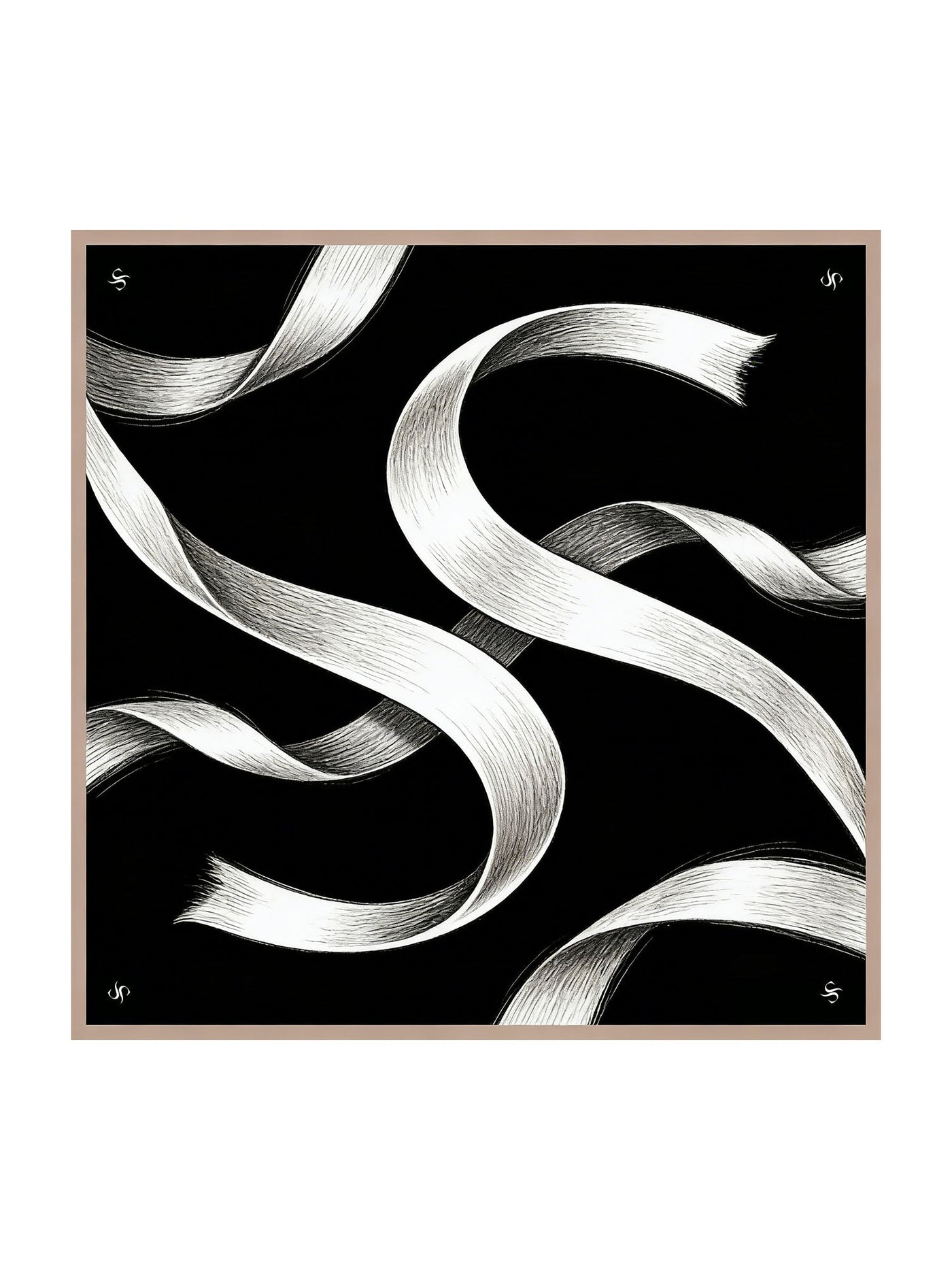 Pure Silk White Ribbon Square Scarf - Size 90x90cm