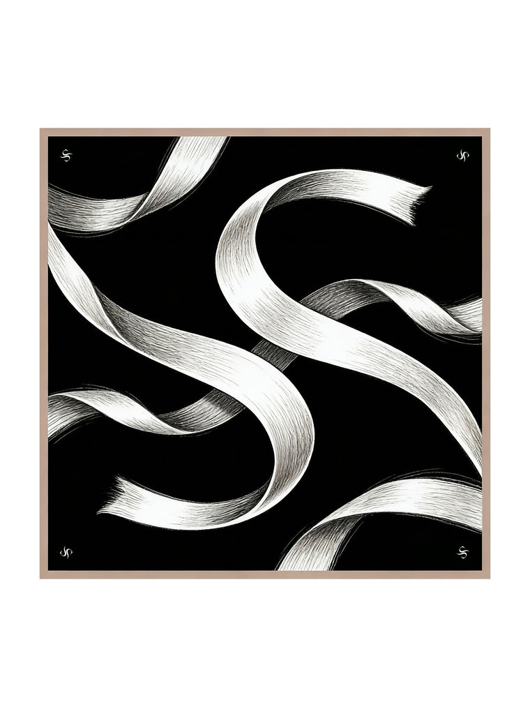 Pure Silk White Ribbon Square Scarf - Size 90x90cm