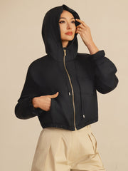 Pure Silk Women's Cropped Hooded Jacket With Pockets