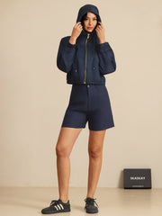 Pure Silk Women's Cropped Hooded Jacket With Pockets
