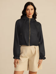 Pure Silk Women's Cropped Hooded Jacket With Pockets