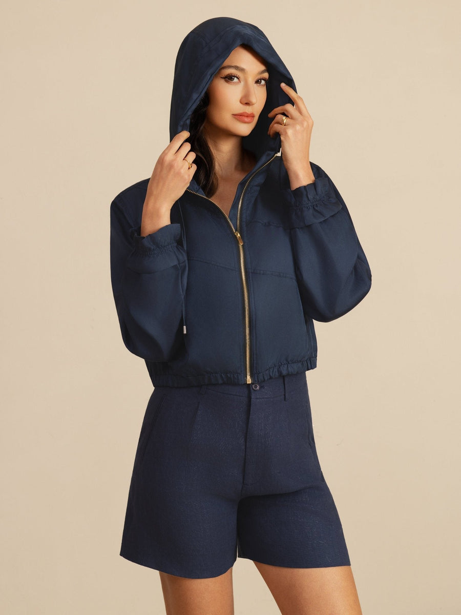Pure Silk Women's Cropped Hooded Jacket With Pockets