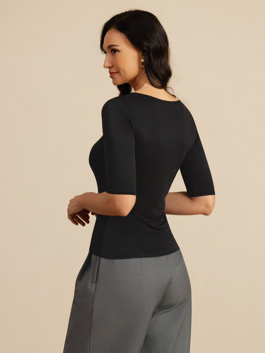 Pure Silk Women's Half Sleeve Scoop Neck Top