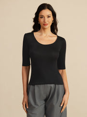 Pure Silk Women's Half Sleeve Scoop Neck Top