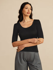 Pure Silk Women's Half Sleeve Scoop Neck Top