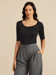 Pure Silk Women's Half Sleeve Scoop Neck Top