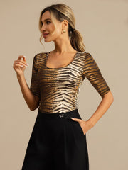 Pure Silk Women's Half Sleeve Scoop Neck Wild Animal Print Top