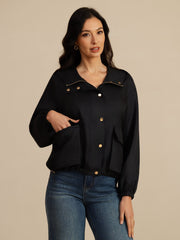 Pure Silk Women's Hooded Jacket With Large Flap Pockets