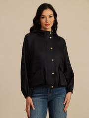 Pure Silk Women's Hooded Jacket With Large Flap Pockets