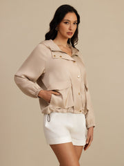 Pure Silk Women's Hooded Jacket With Large Flap Pockets