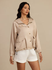 Pure Silk Women's Hooded Jacket With Large Flap Pockets