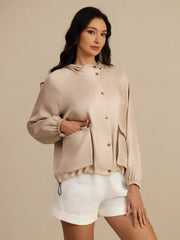 Pure Silk Women's Hooded Jacket With Large Flap Pockets