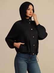 Pure Silk Women's Hooded Jacket With Large Flap Pockets
