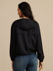 Pure Silk Women's Hooded Jacket With Large Flap Pockets