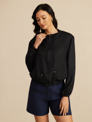 Pure Silk Women's Short Hooded Jacket With Pockets