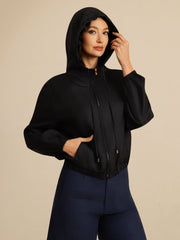 Pure Silk Women's Short Hooded Jacket With Pockets