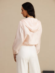 Pure Silk Women's Short Hooded Jacket With Pockets