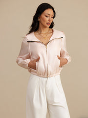 Pure Silk Women's Short Hooded Jacket With Pockets