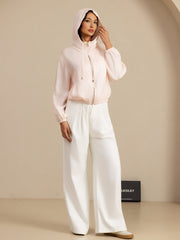 Pure Silk Women's Short Hooded Jacket With Pockets