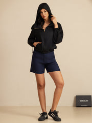 Pure Silk Women's Short Hooded Jacket With Pockets